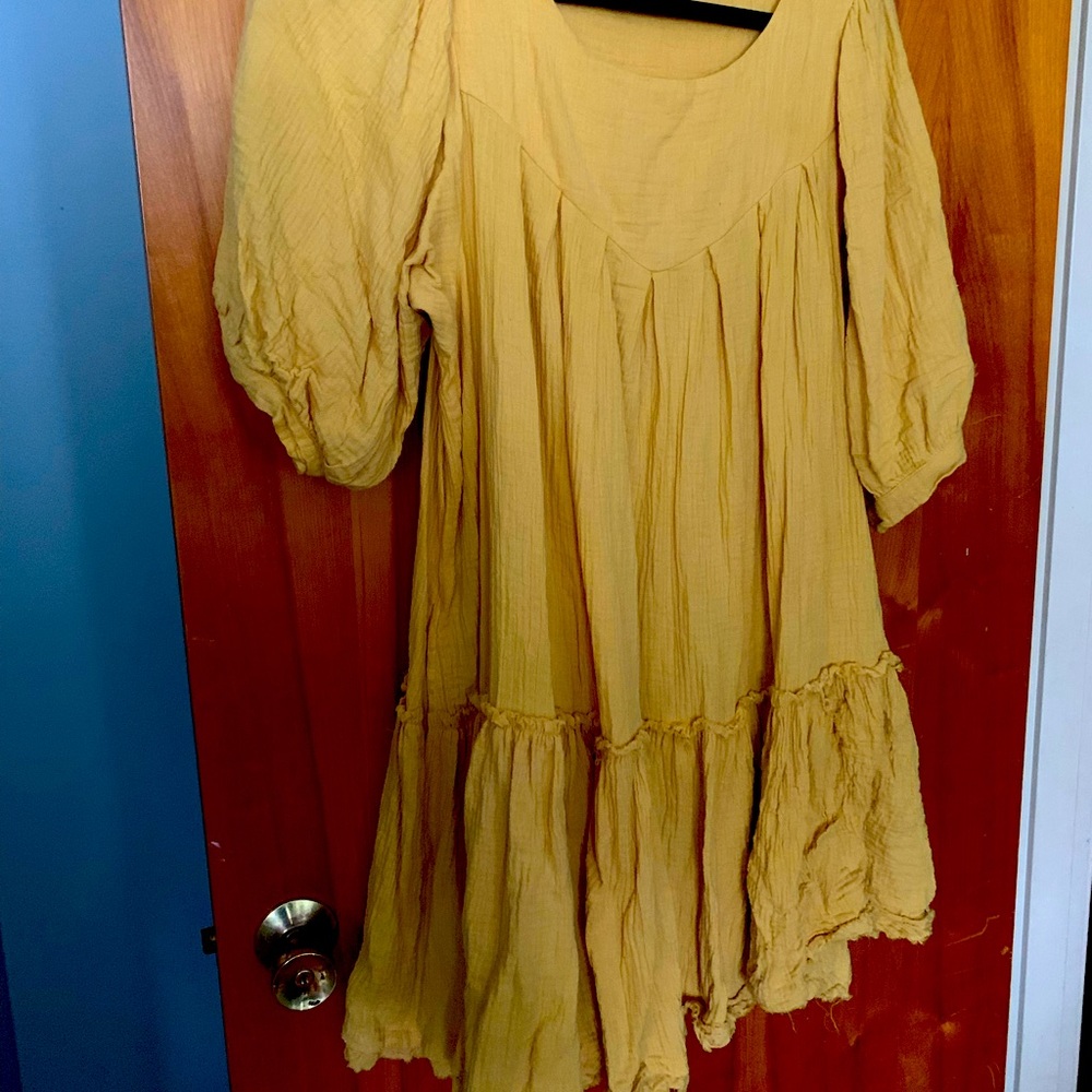 SOLD Petal & Pup dress in mustard yellow size small.